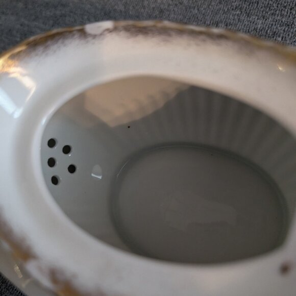 Antique Teapot and Creamer, Green/White with Gold Trim, Pink/Red Rose Pattern - Picture 8 of 9